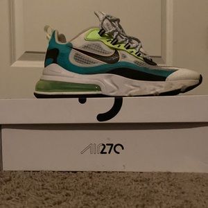 White, blue, and green Air 270 Reacts (Box has a little damage done to it)